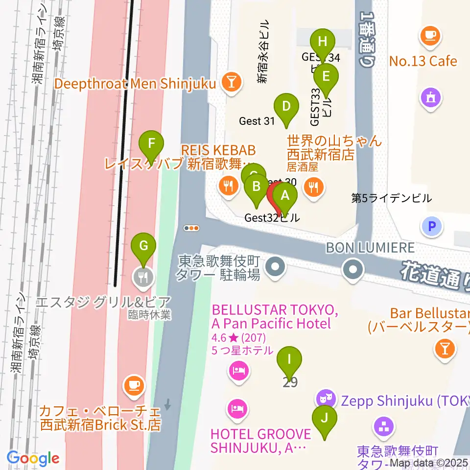 新宿マーブル周辺のカフェ一覧地図