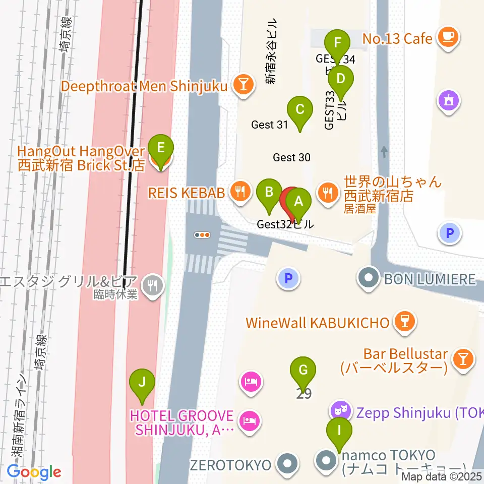 新宿マーブル周辺のカフェ一覧地図