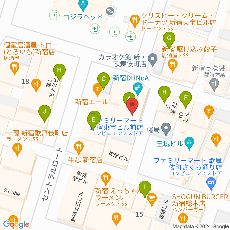 新宿ロフトプラスワン周辺のカフェ一覧地図