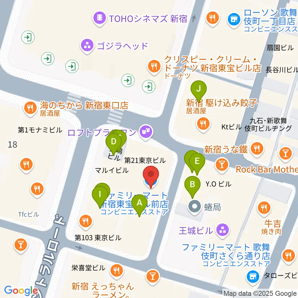 新宿ロフトプラスワン周辺のカフェ一覧地図