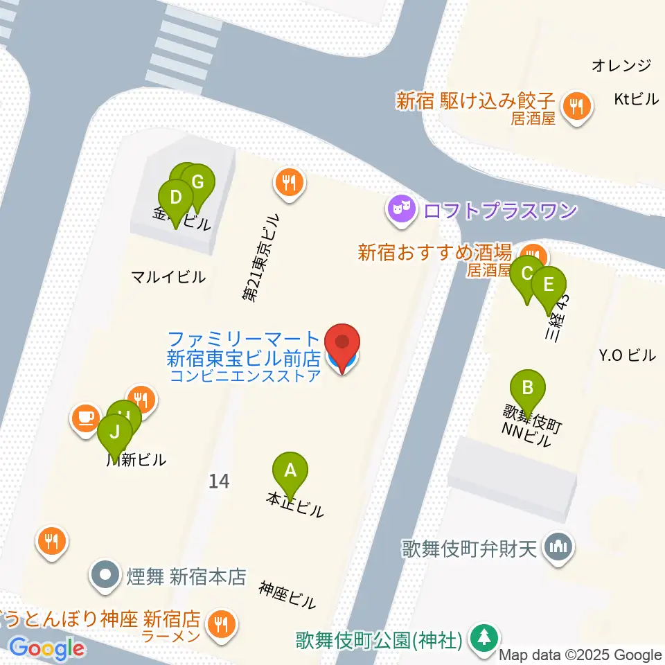 新宿ロフトプラスワン周辺のカフェ一覧地図