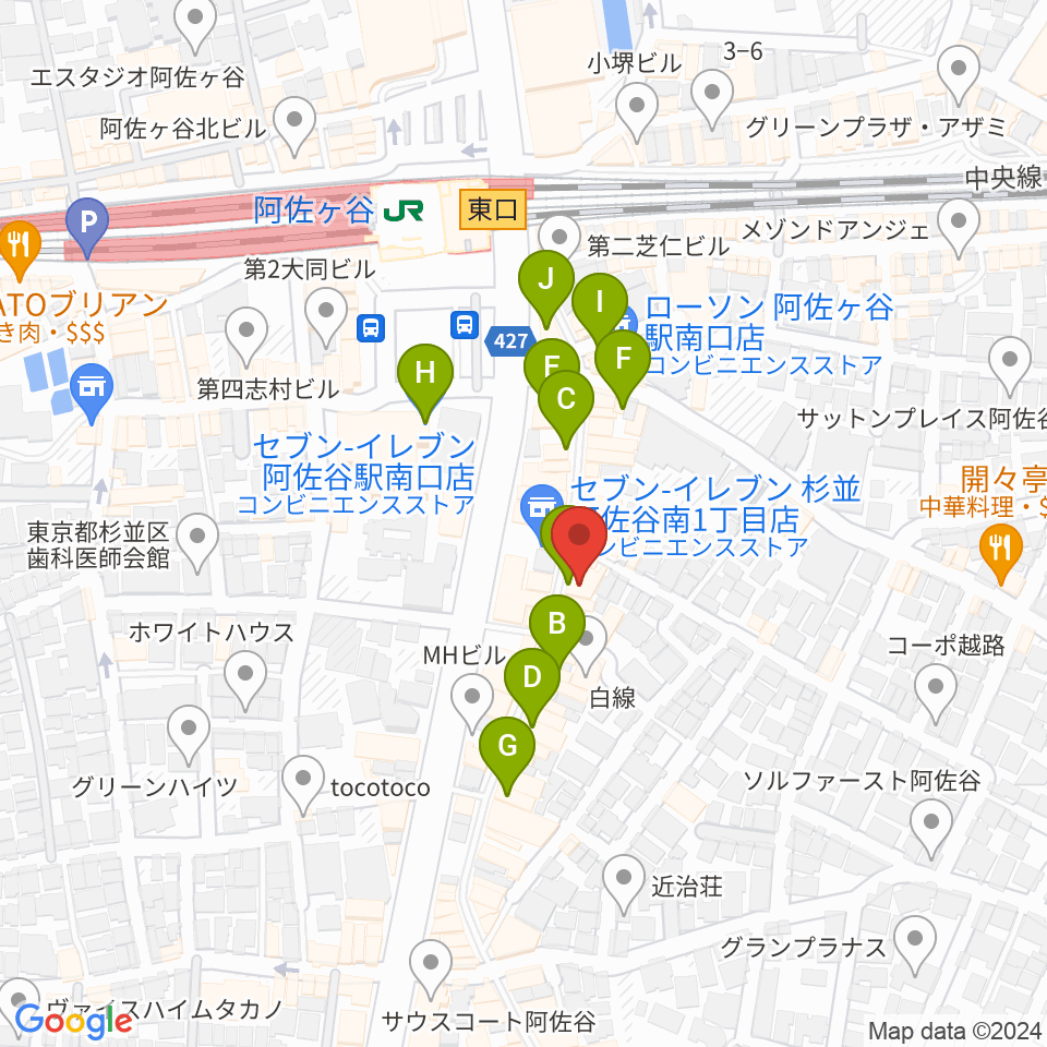 阿佐ヶ谷ロフトA周辺のカフェ一覧地図