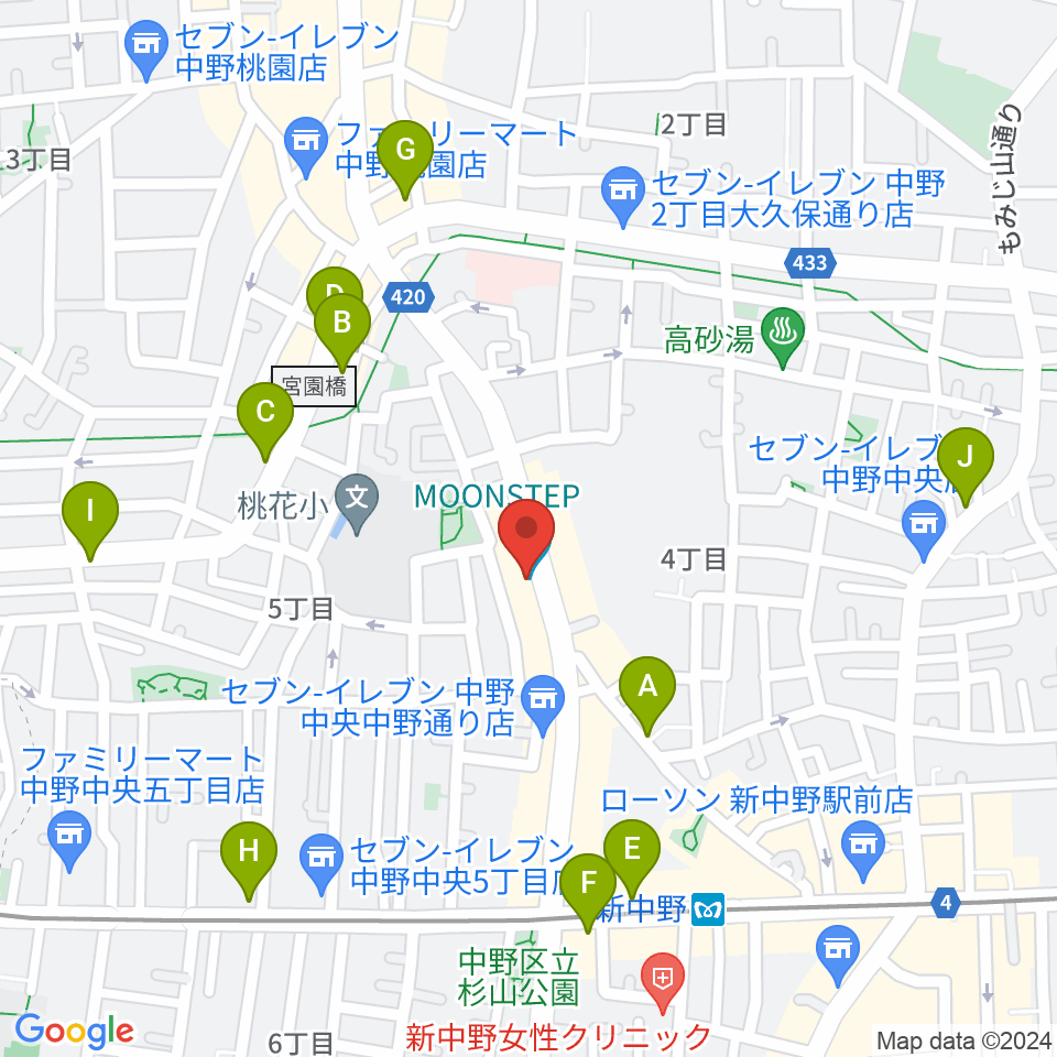 中野MOON STEP周辺のカフェ一覧地図