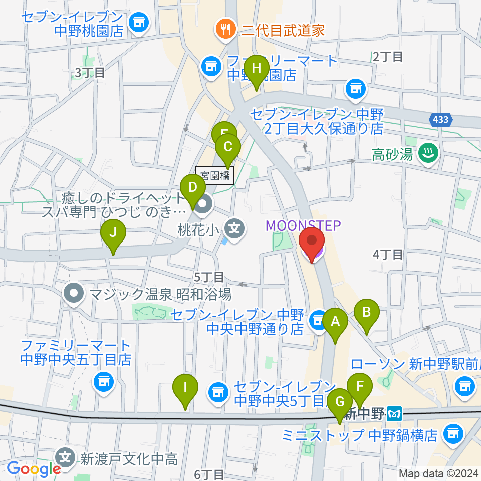 中野MOON STEP周辺のカフェ一覧地図