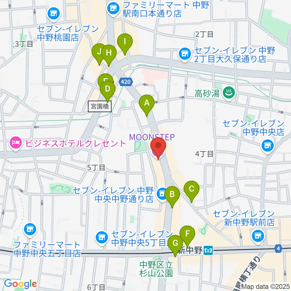 中野MOON STEP周辺のカフェ一覧地図