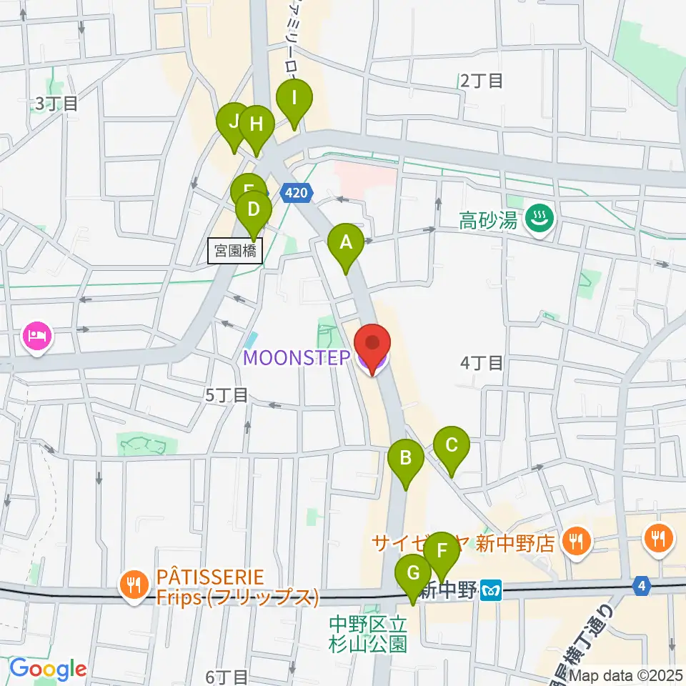 中野MOON STEP周辺のカフェ一覧地図