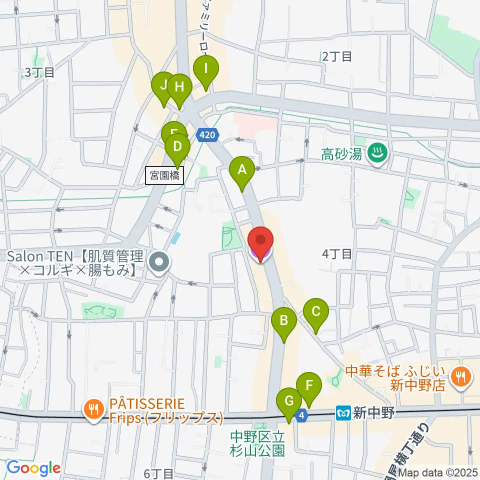 中野MOON STEP周辺のカフェ一覧地図