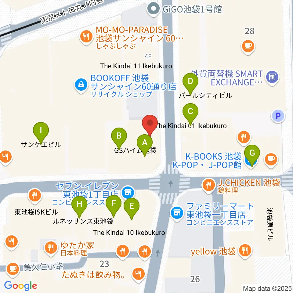 池袋Adm周辺のカフェ一覧地図