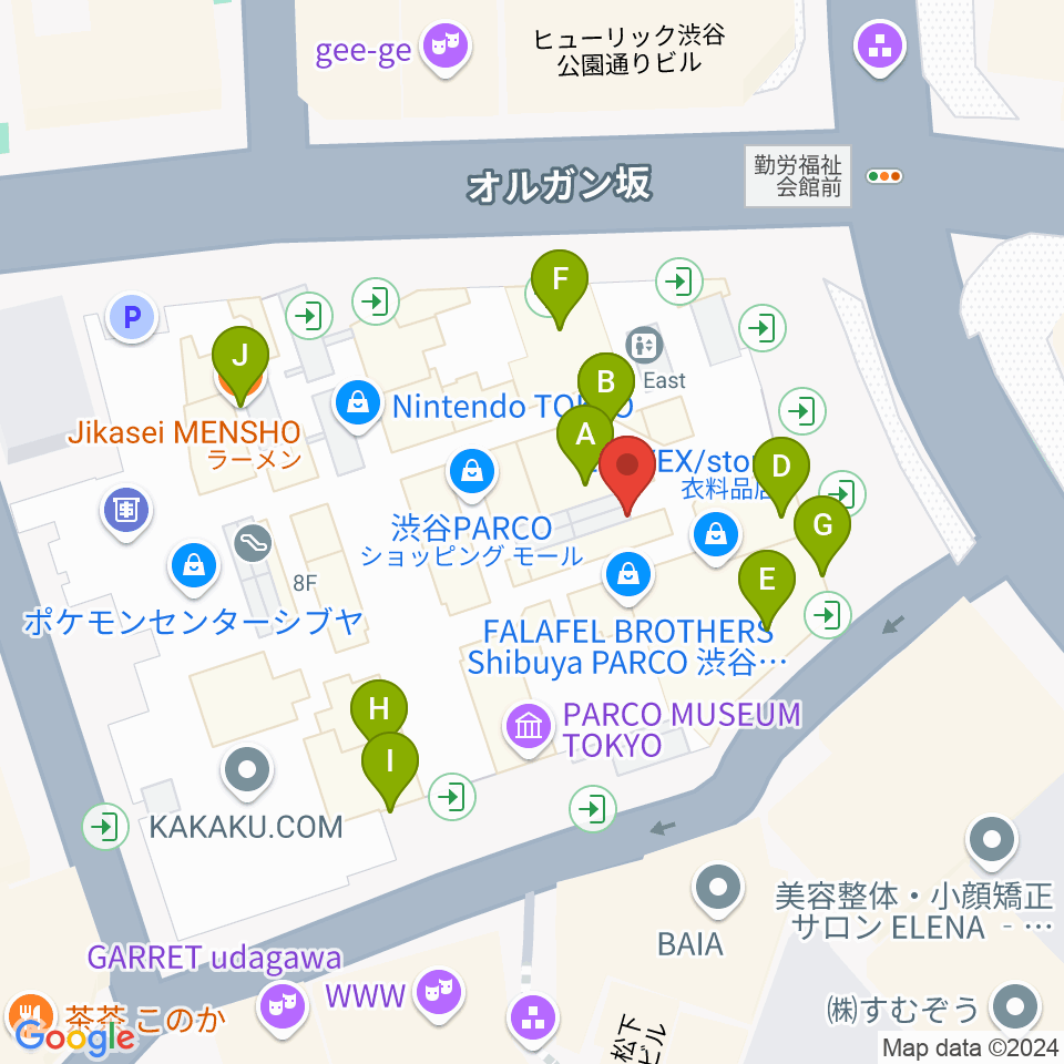 渋谷パルコ劇場周辺のカフェ一覧地図