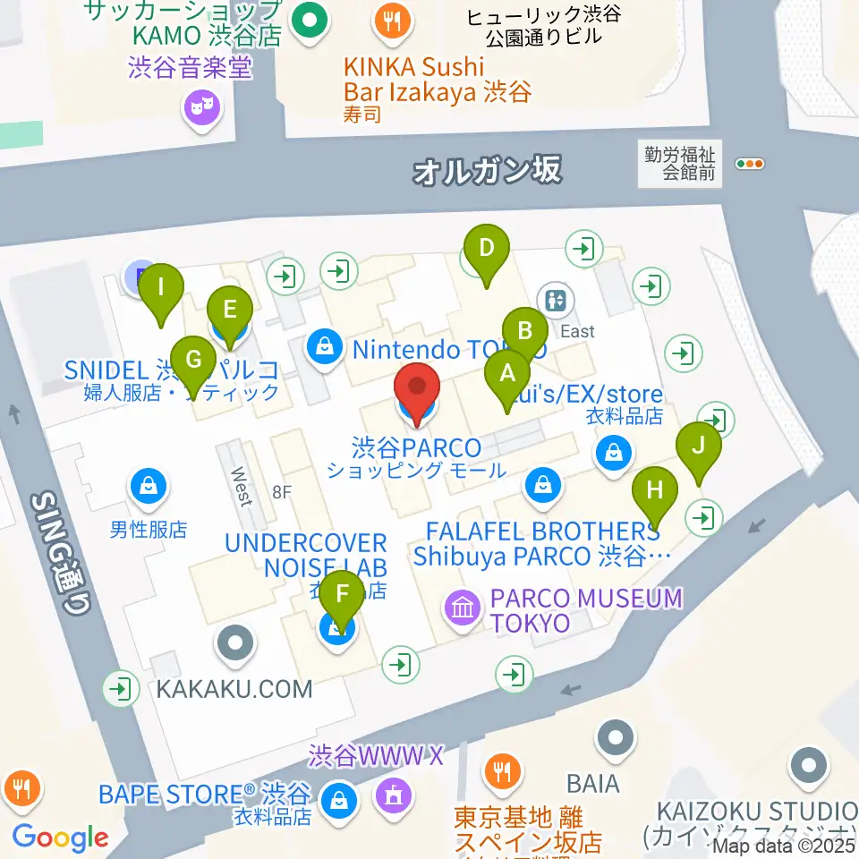 渋谷パルコ劇場周辺のカフェ一覧地図