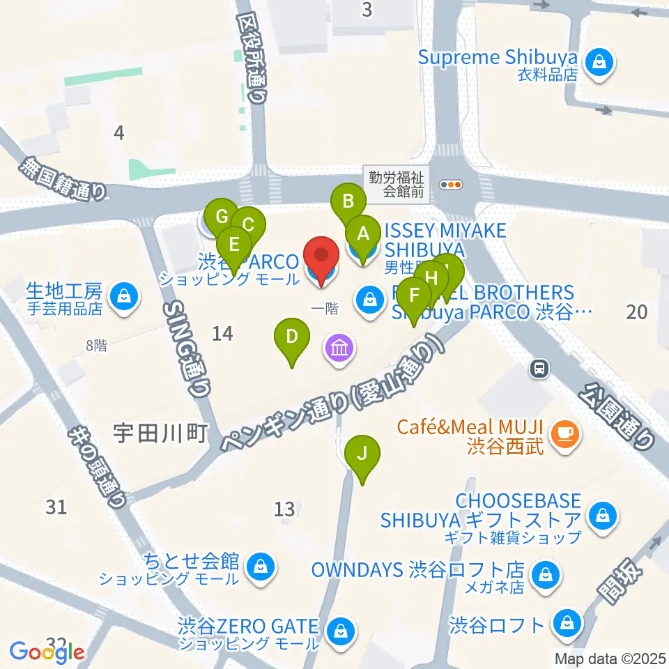 渋谷パルコ劇場周辺のカフェ一覧地図