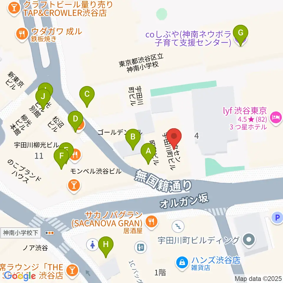 渋谷THE GAME周辺のカフェ一覧地図