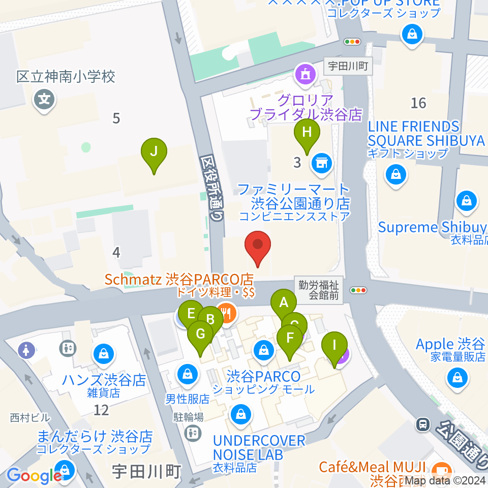 渋谷gee-ge.周辺のカフェ一覧地図