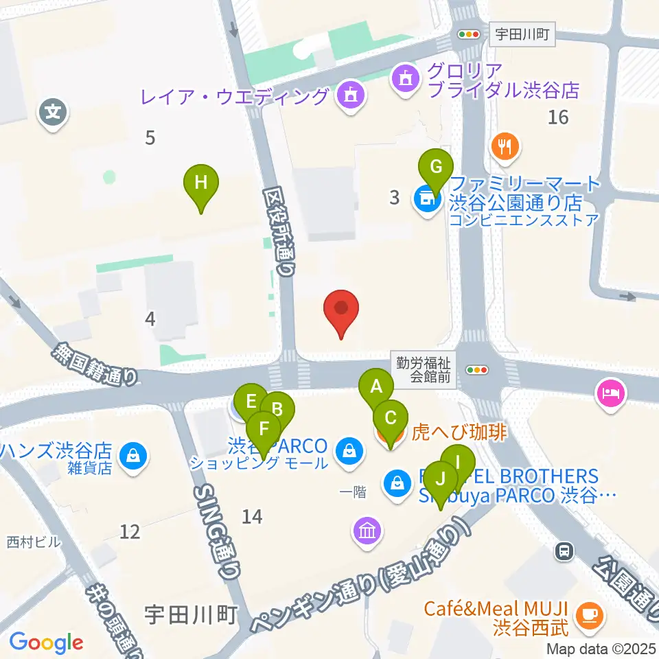 渋谷gee-ge.周辺のカフェ一覧地図