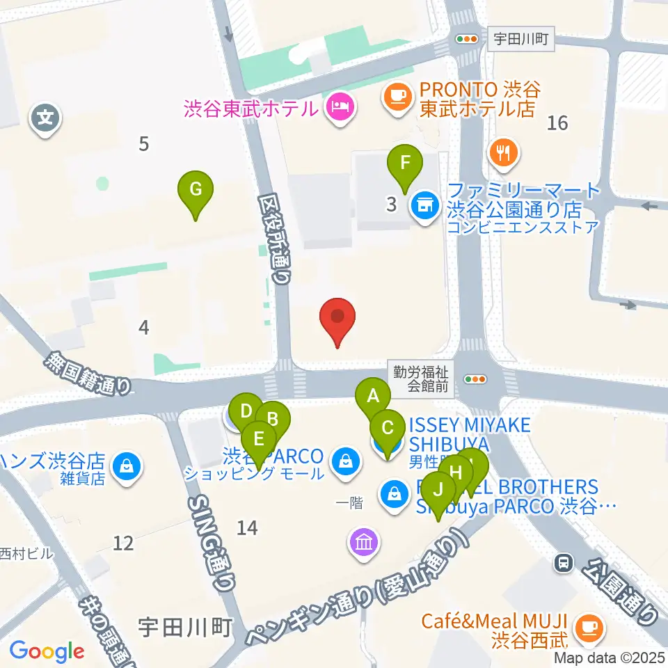渋谷gee-ge.周辺のカフェ一覧地図