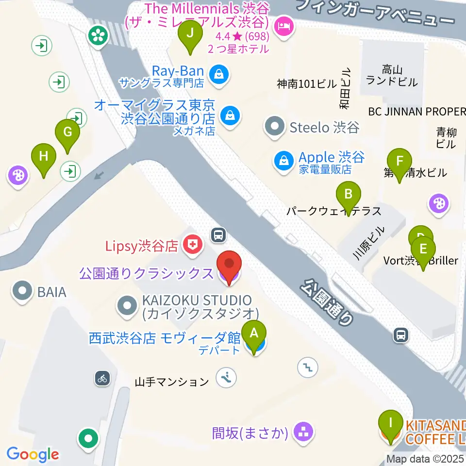 公園通りクラシックス周辺のカフェ一覧地図