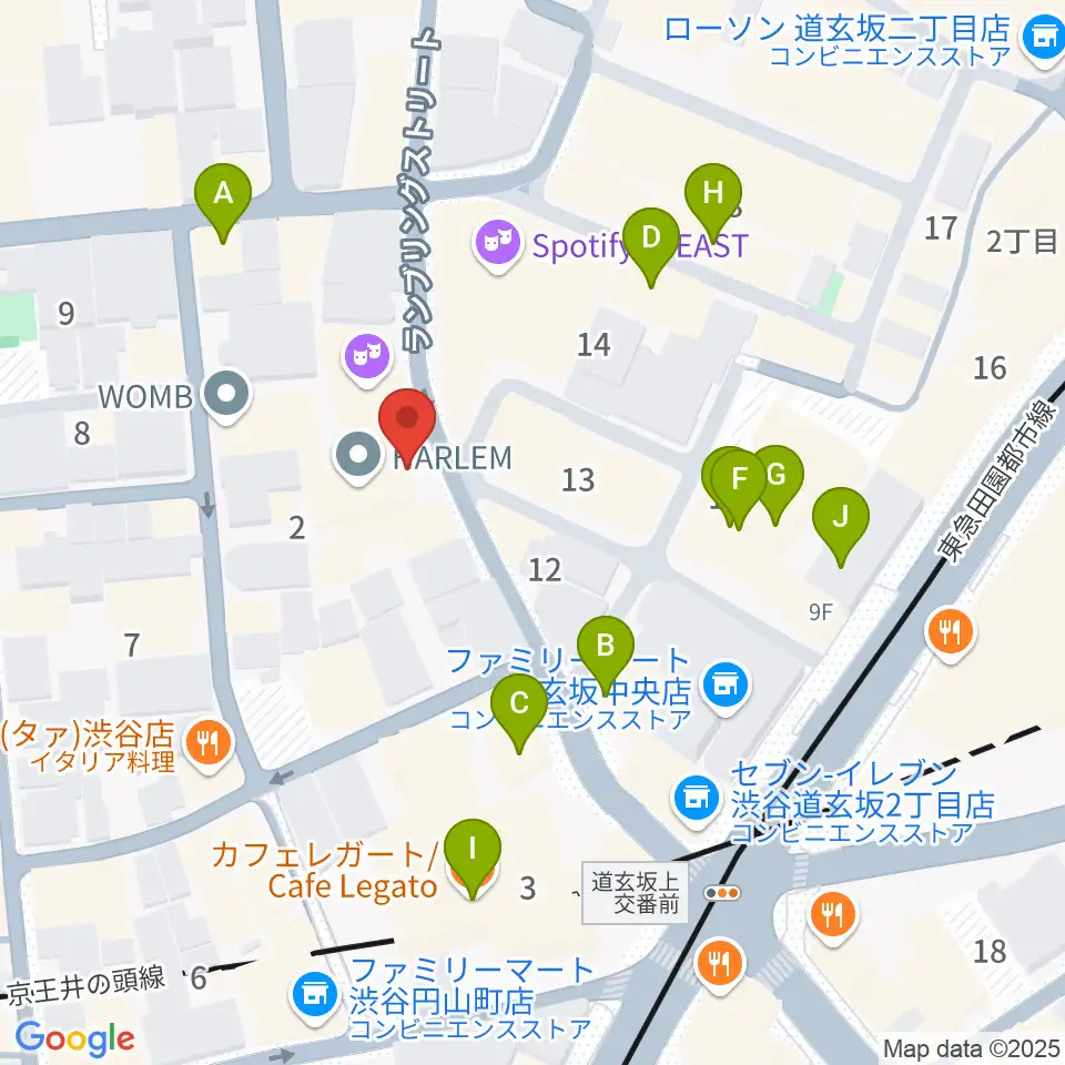 渋谷HARLEM周辺のカフェ一覧地図