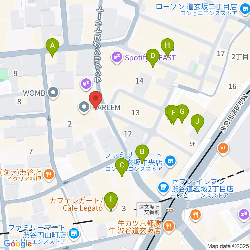 渋谷HARLEM周辺のカフェ一覧地図