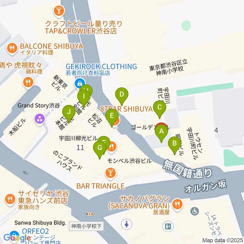 渋谷BALL周辺のカフェ一覧地図