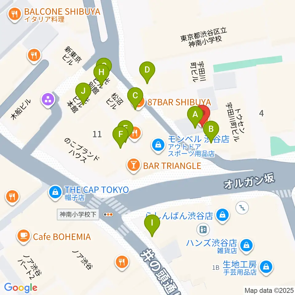 渋谷オルガンバー周辺のカフェ一覧地図