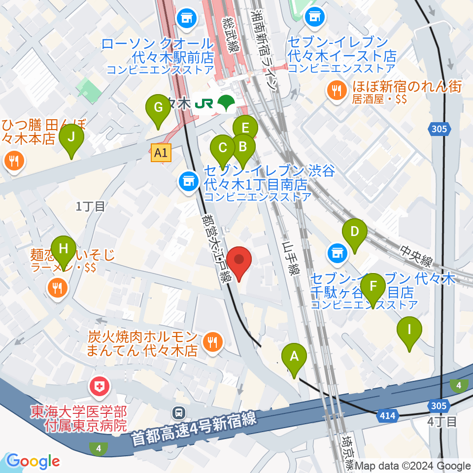 LIVE labo YOYOGI周辺のカフェ一覧地図