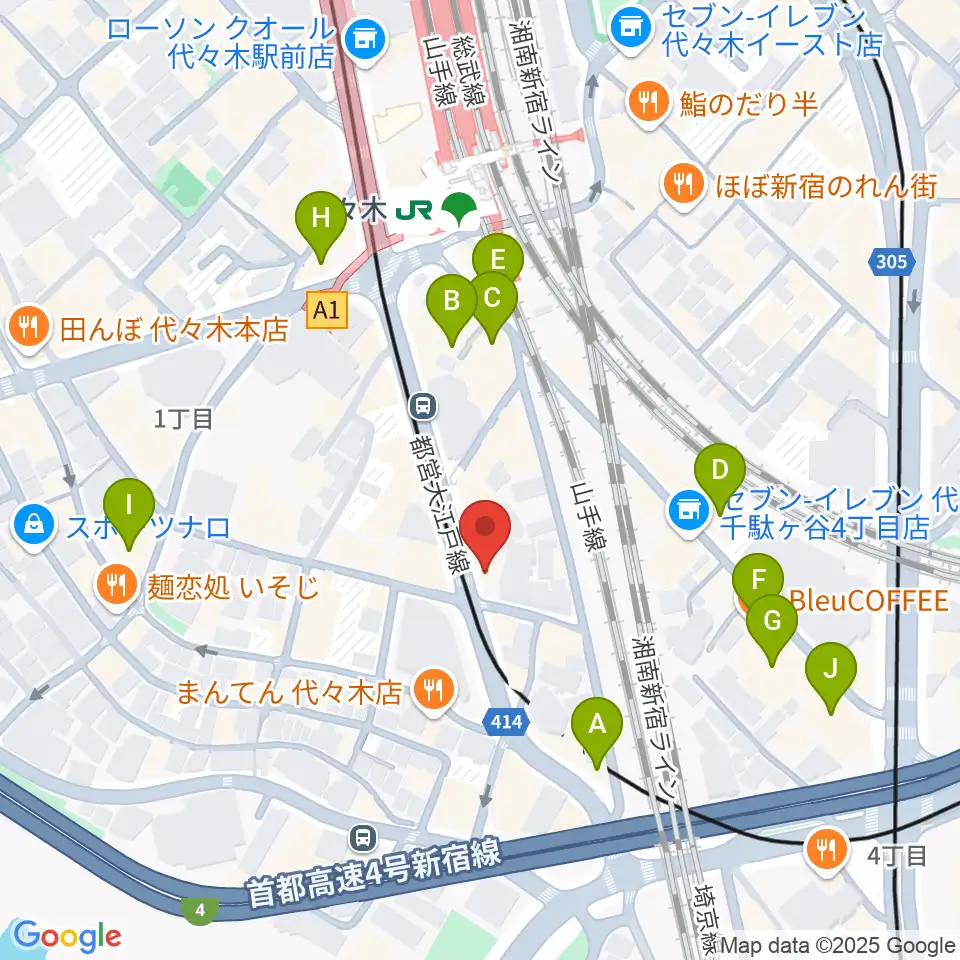 LIVE labo YOYOGI周辺のカフェ一覧地図