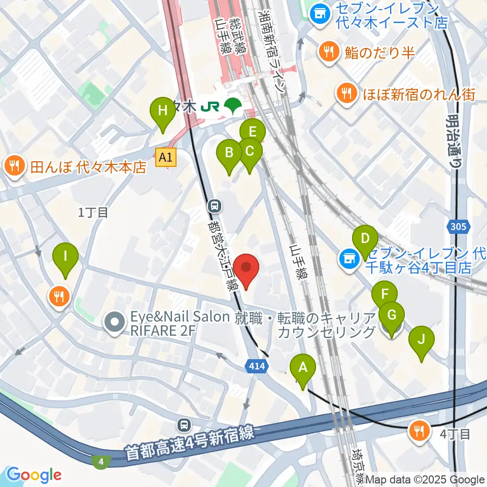 LIVE labo YOYOGI周辺のカフェ一覧地図