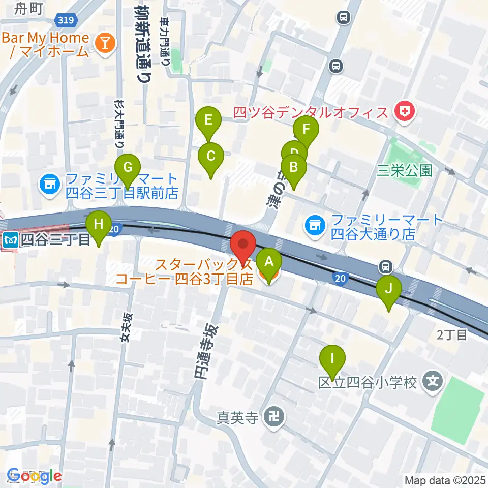 四谷蟻ん子周辺のカフェ一覧地図