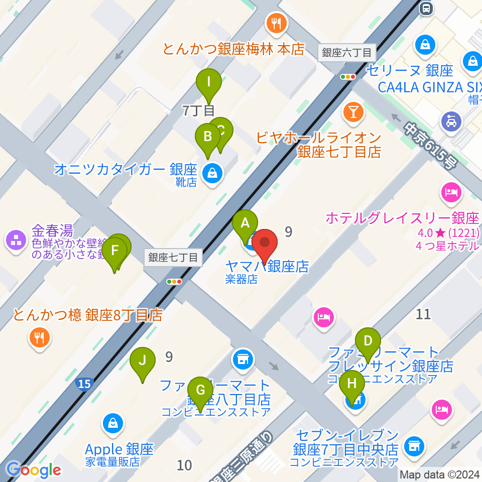 銀座ヤマハホール周辺のカフェ一覧地図