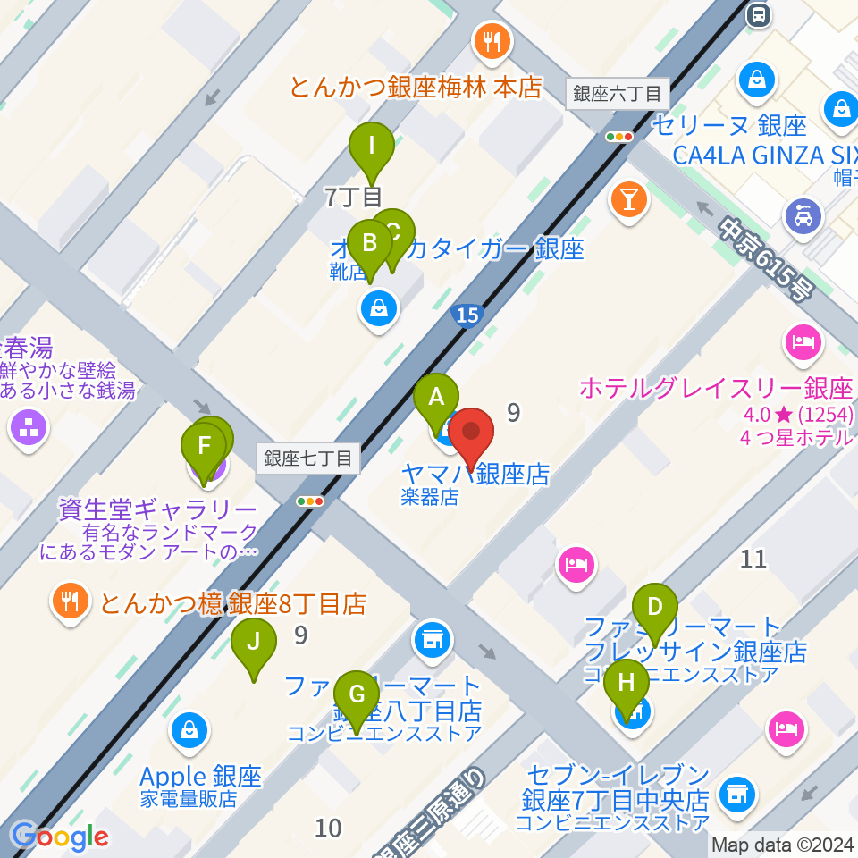 銀座ヤマハホール周辺のカフェ一覧地図