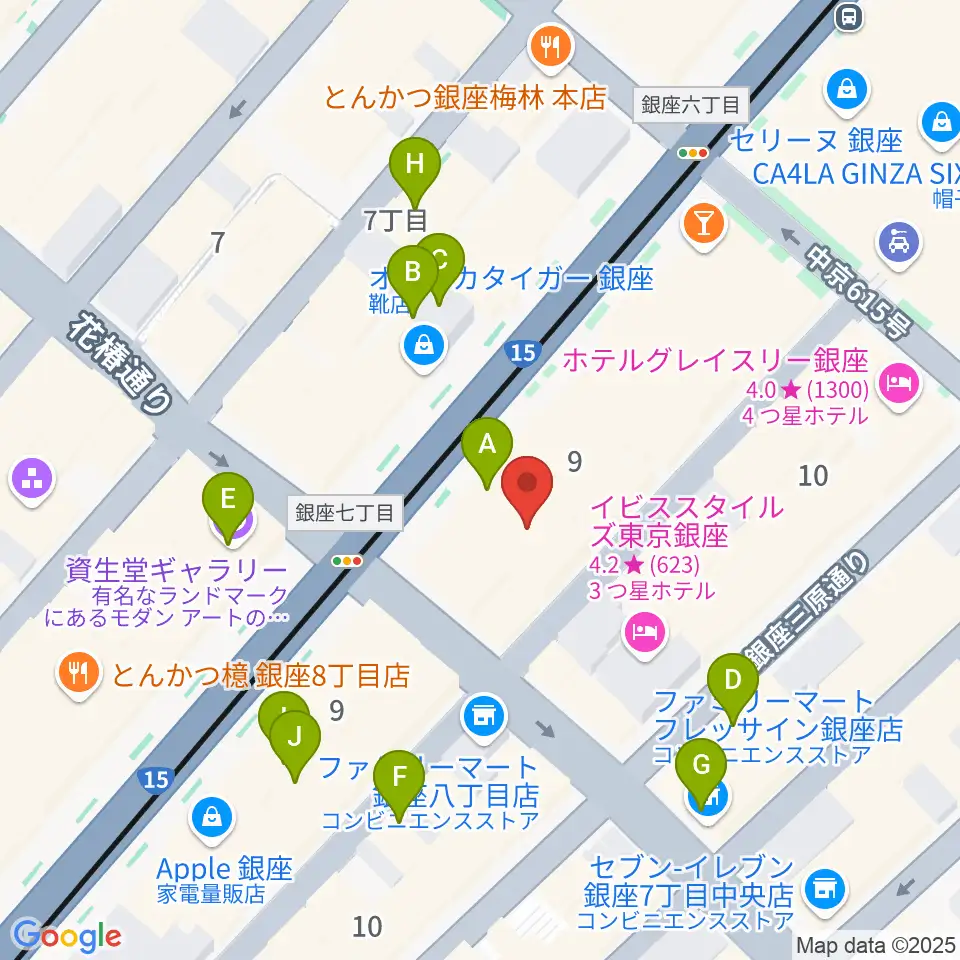 銀座ヤマハホール周辺のカフェ一覧地図