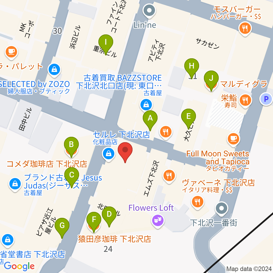 下北沢アレイホール周辺のカフェ一覧地図