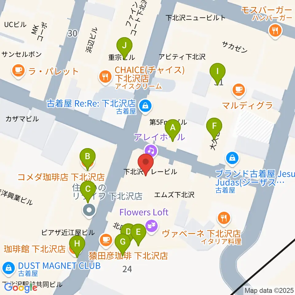 下北沢アレイホール周辺のカフェ一覧地図