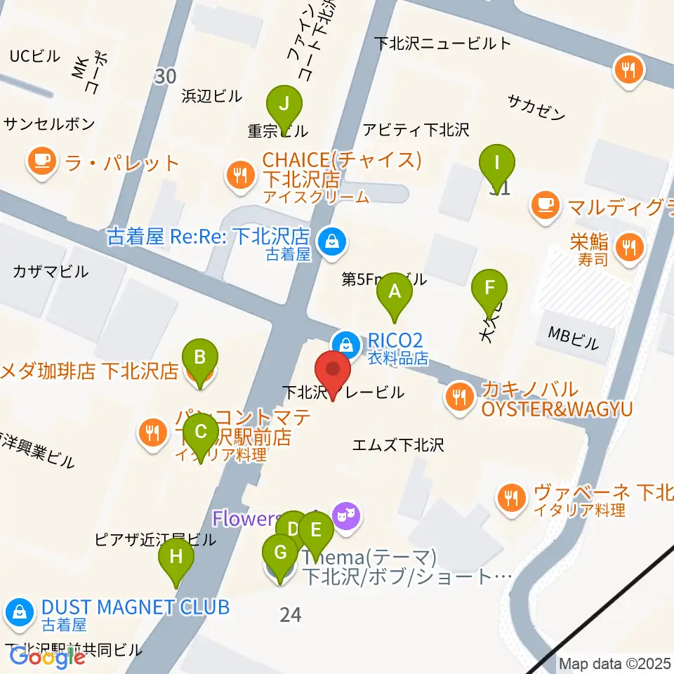 下北沢アレイホール周辺のカフェ一覧地図