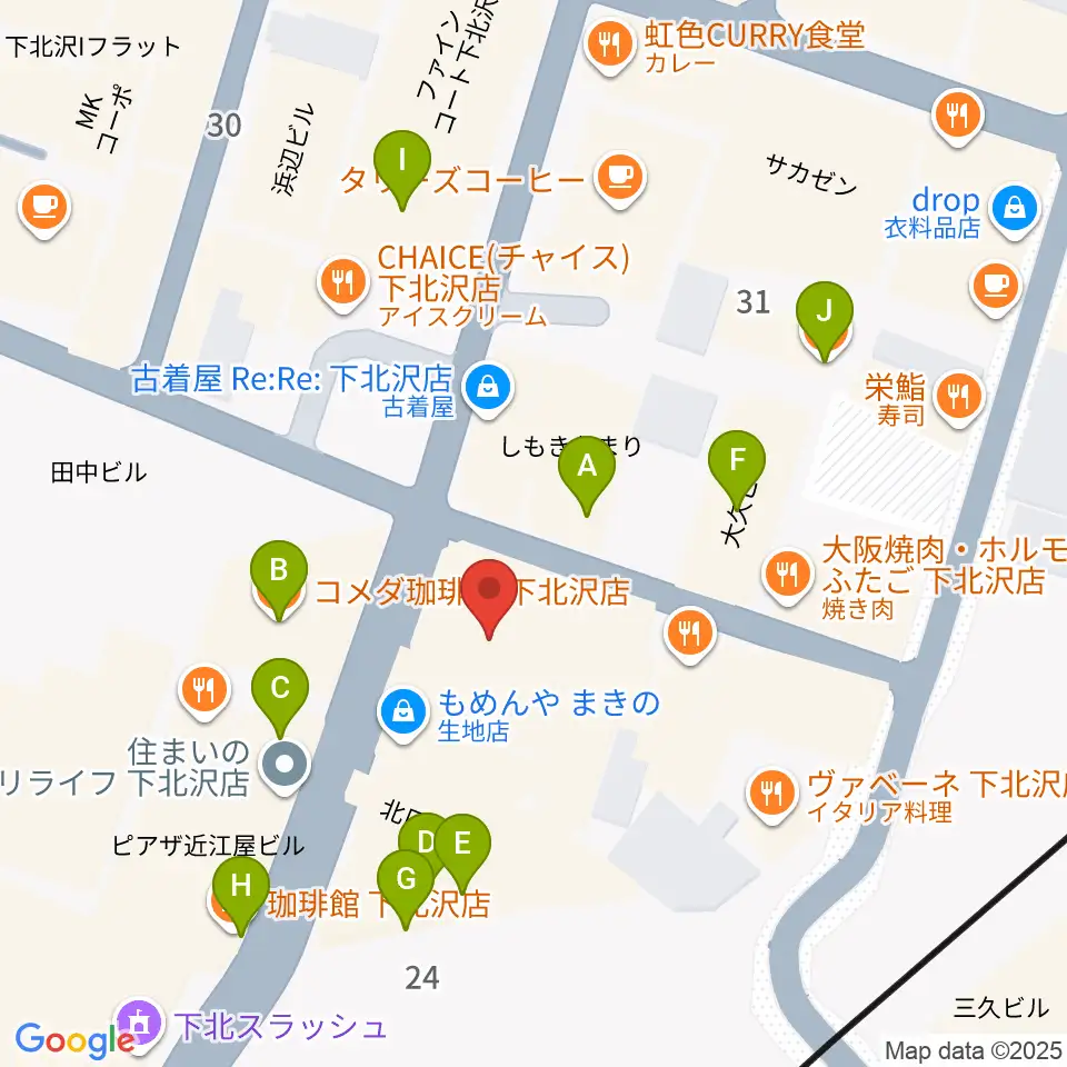 下北沢アレイホール周辺のカフェ一覧地図