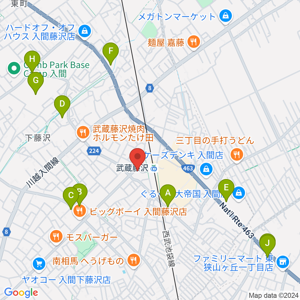 音降りそそぐ武蔵ホール周辺のカフェ一覧地図