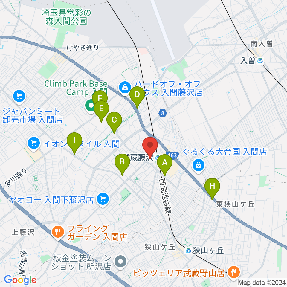 音降りそそぐ武蔵ホール周辺のカフェ一覧地図