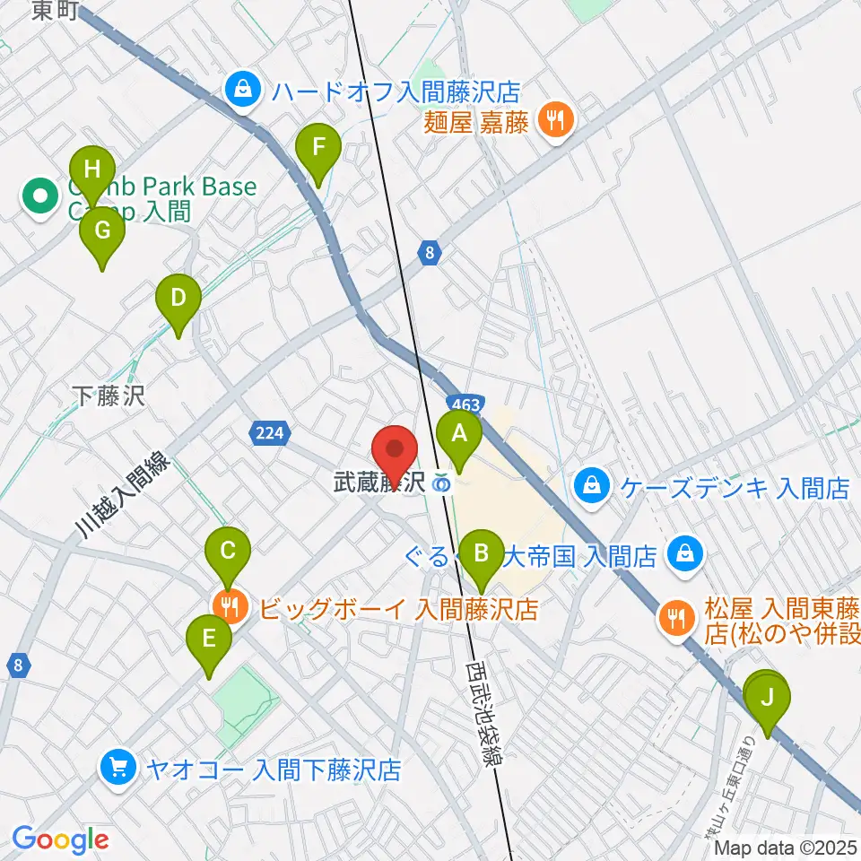 音降りそそぐ武蔵ホール周辺のカフェ一覧地図