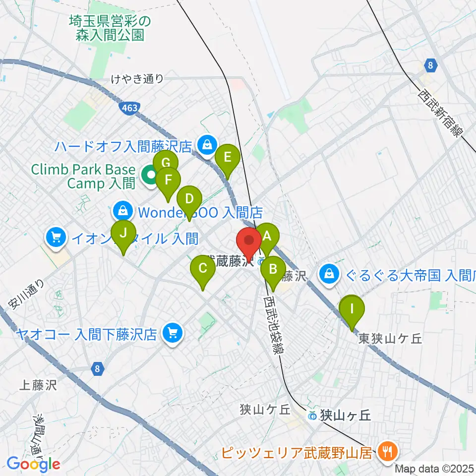 音降りそそぐ武蔵ホール周辺のカフェ一覧地図