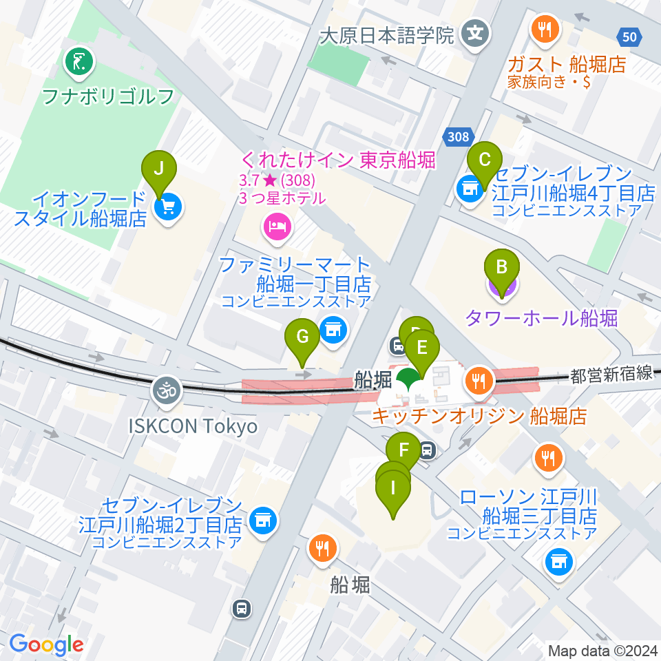 タワーホール船堀周辺のカフェ一覧地図