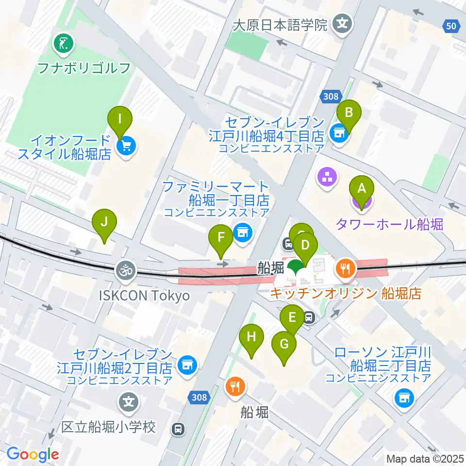 タワーホール船堀周辺のカフェ一覧地図
