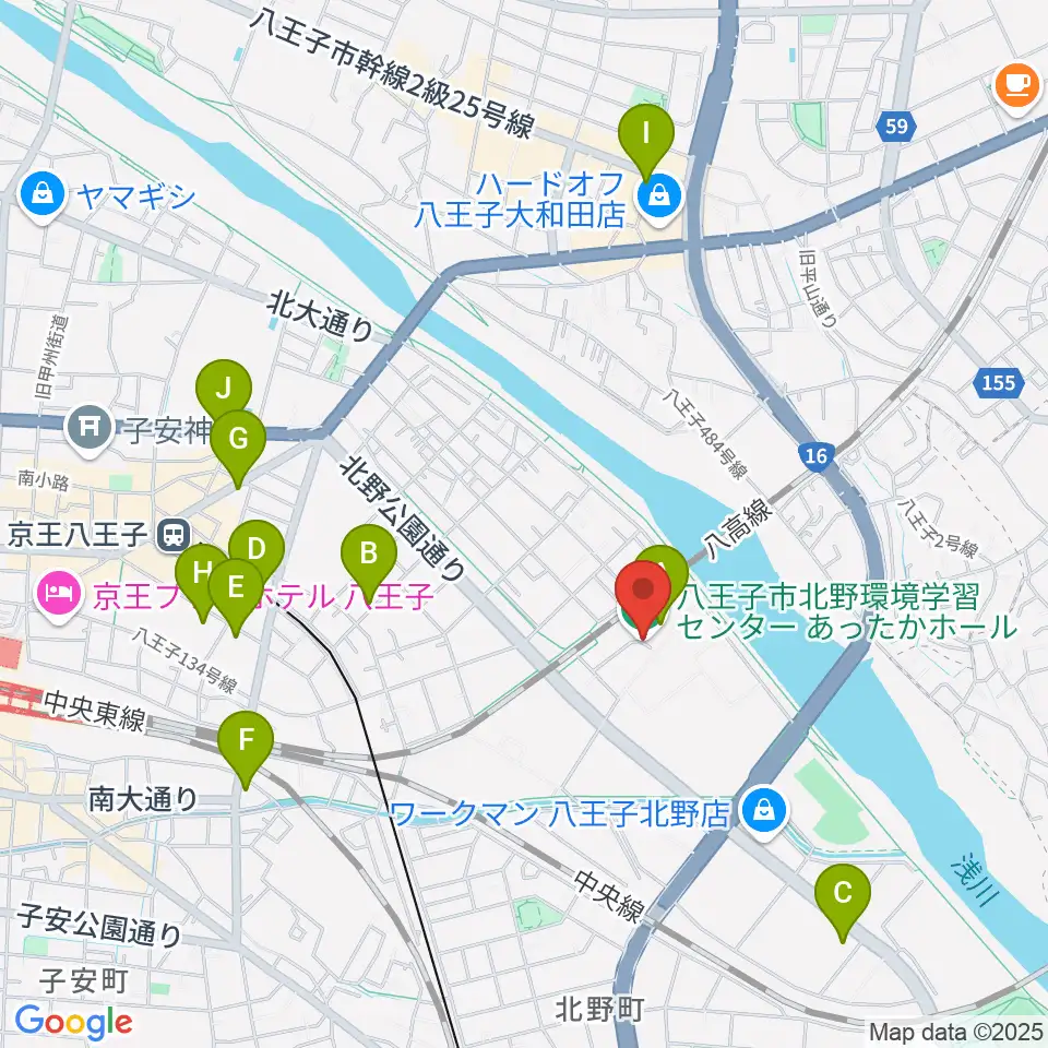 あったかホール 八王子市北野環境学習センター周辺のカフェ一覧地図