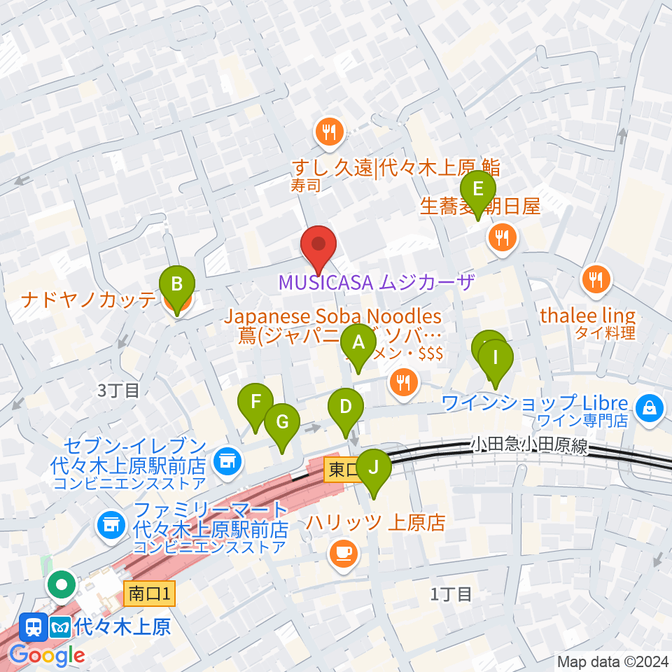 ムジカーザ周辺のカフェ一覧地図