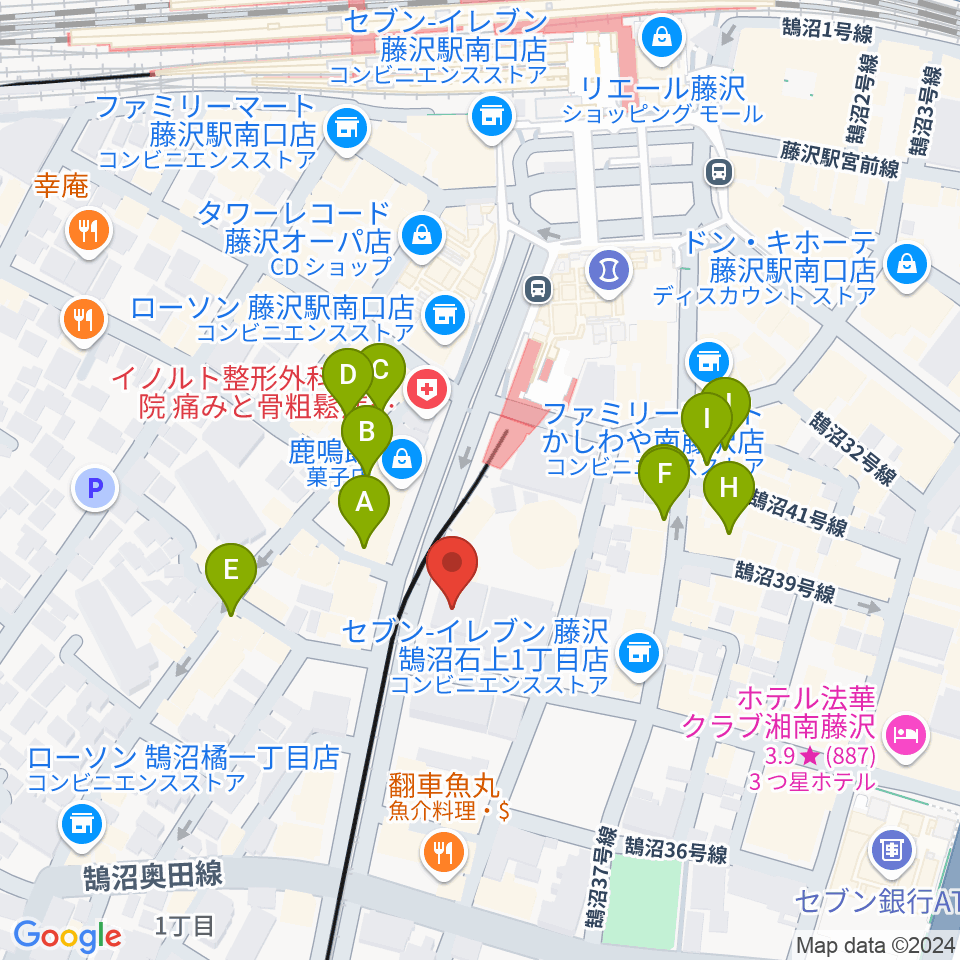 藤沢リラホール周辺のカフェ一覧地図