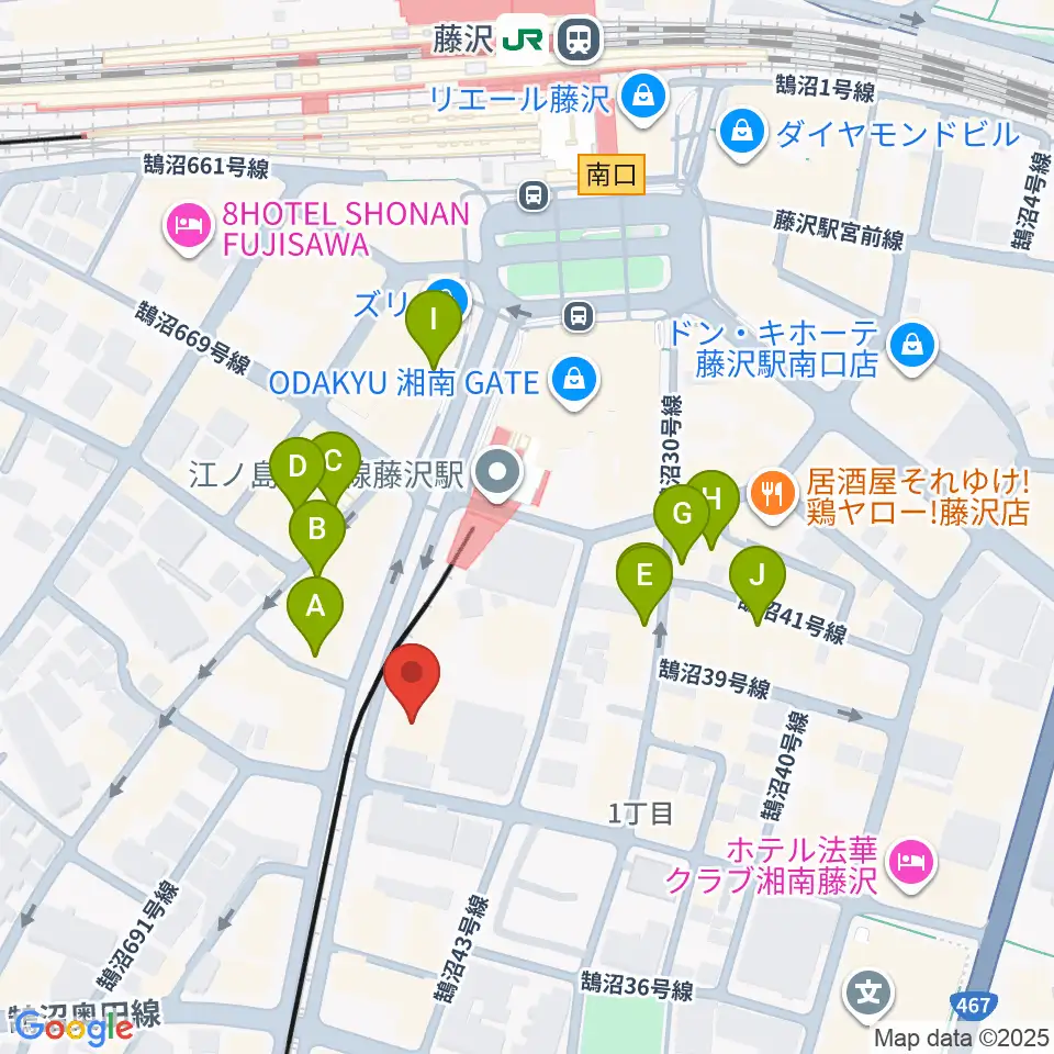 藤沢リラホール周辺のカフェ一覧地図