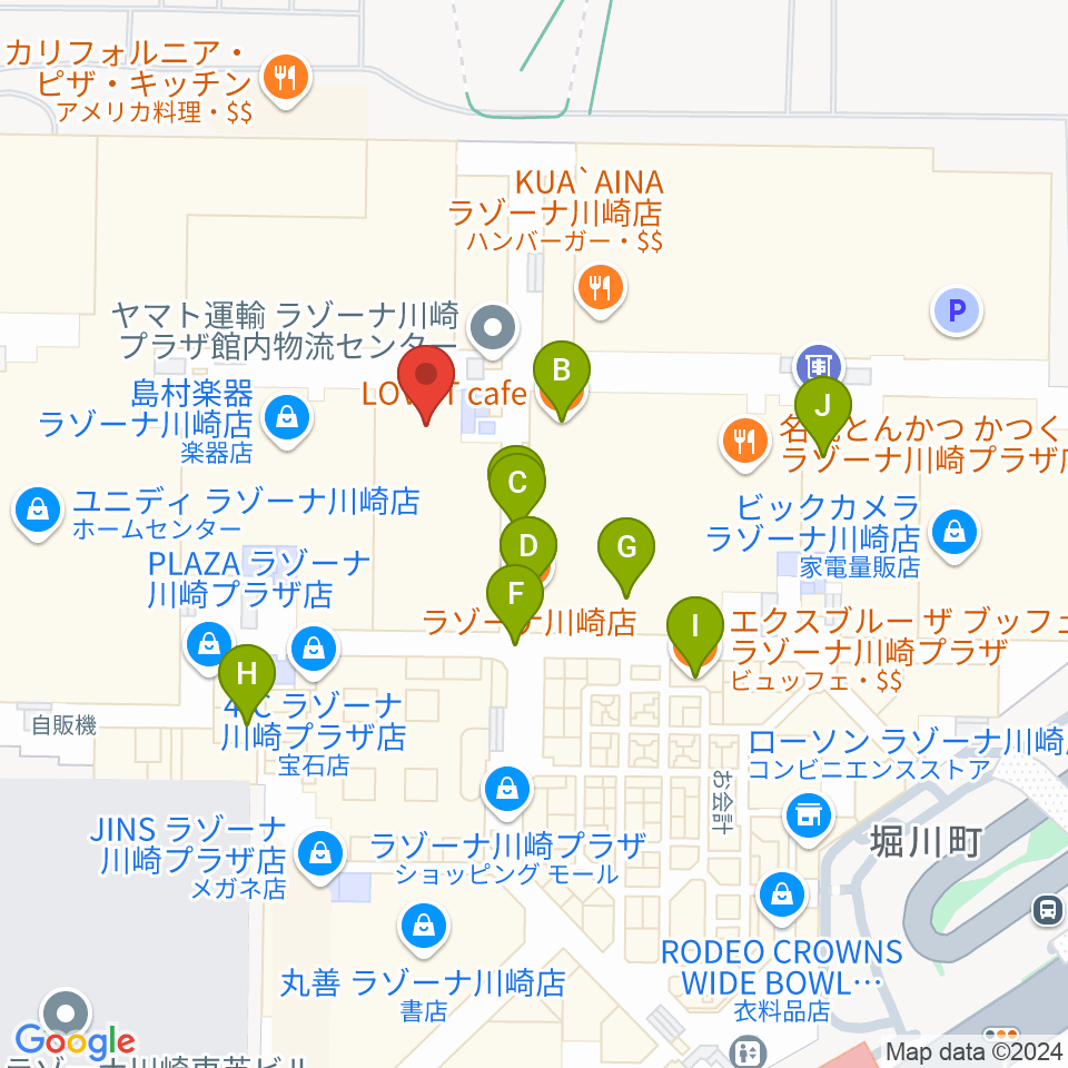 ラゾーナ川崎プラザソル周辺のカフェ一覧地図