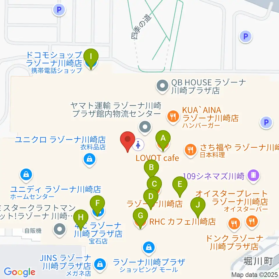 ラゾーナ川崎プラザソル周辺のカフェ一覧地図
