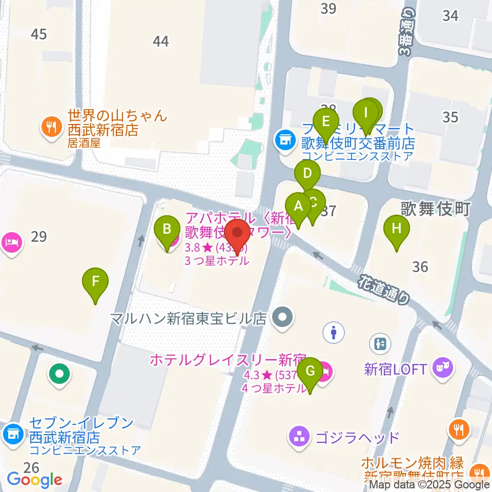新宿FACE周辺のカフェ一覧地図