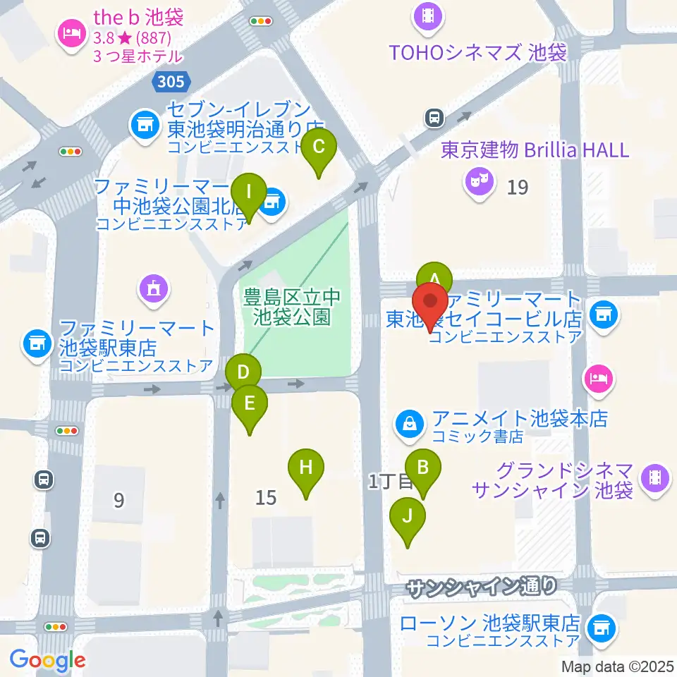 としま区民センター周辺のカフェ一覧地図