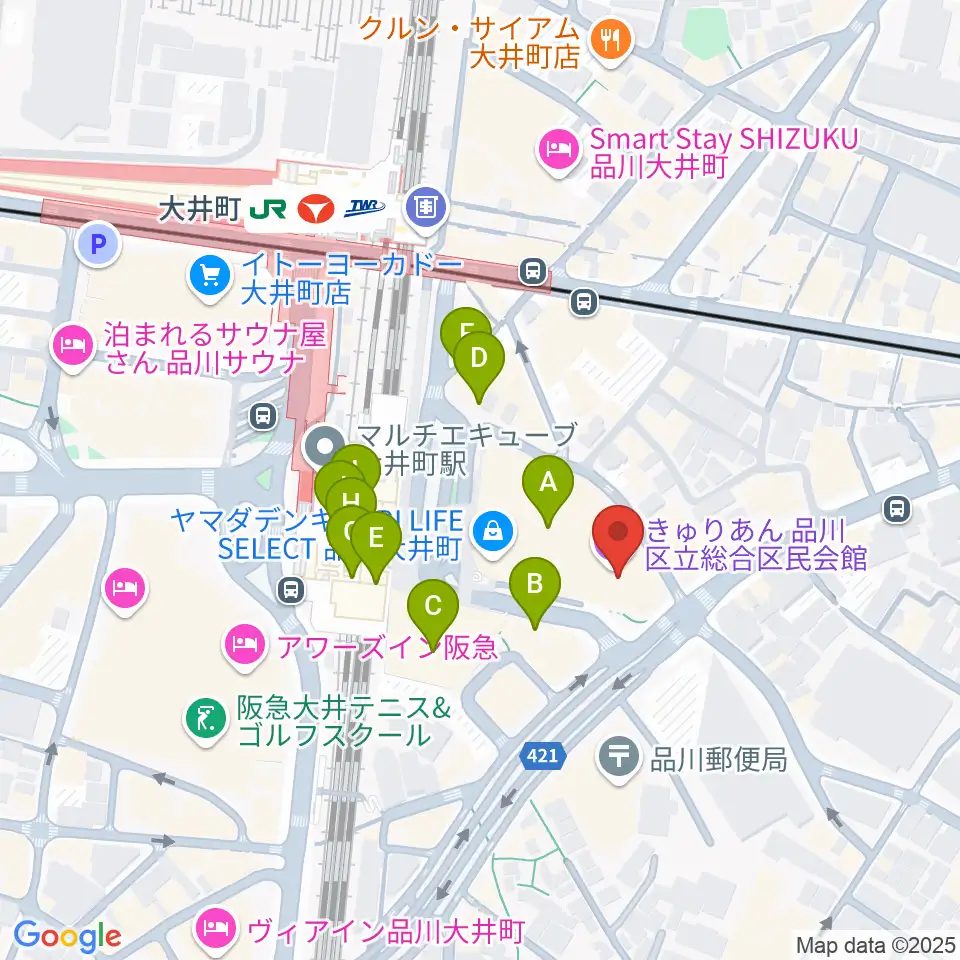きゅりあん 品川区立総合区民会館周辺のカフェ一覧地図